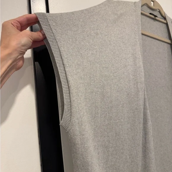 Lafayette 148 New York Light Gray Open-Front Short-Sleeve Cardigan with Pockets - Picture 2 of 7